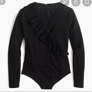 J. Crew Ruffle wrap black bodysuit small